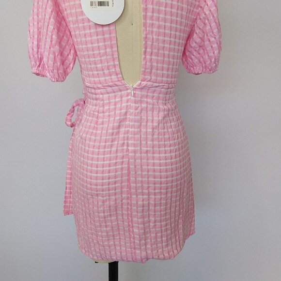 Princess Polly Zoe Jane Mini Dress Size 2 NWT Pink White Gingham Puff Sleeve - Picture 8 of 12